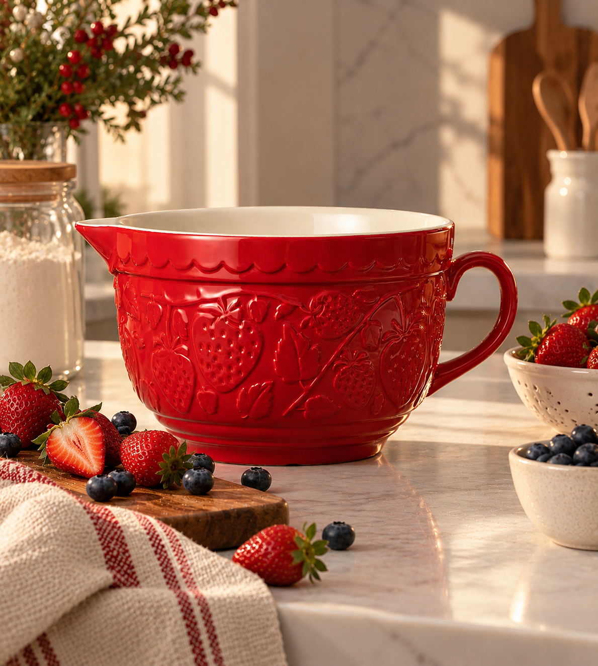 NEW Mason Cash Strawberry Stoneware 2.3L Red Batter Bowl | Fruit Collection