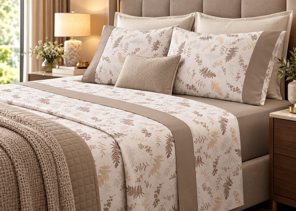 100% Cotton Flannel Floral Bedsheets | Taupe