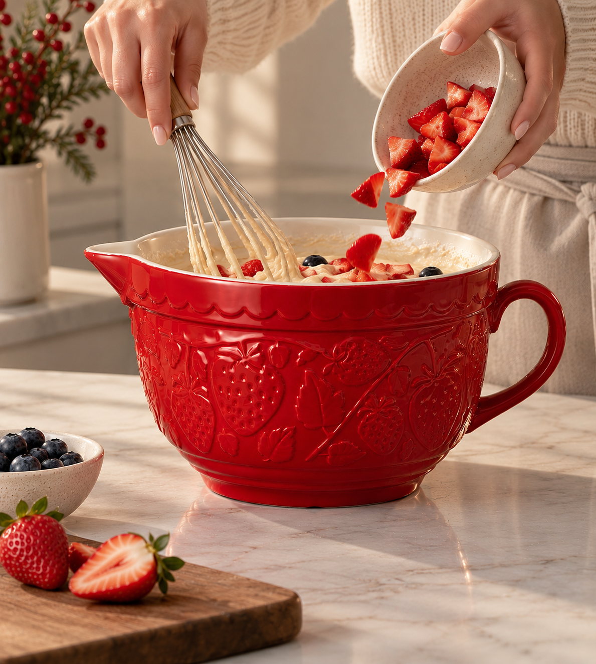 NEW Mason Cash Strawberry Stoneware 2.3L Red Batter Bowl | Fruit Collection