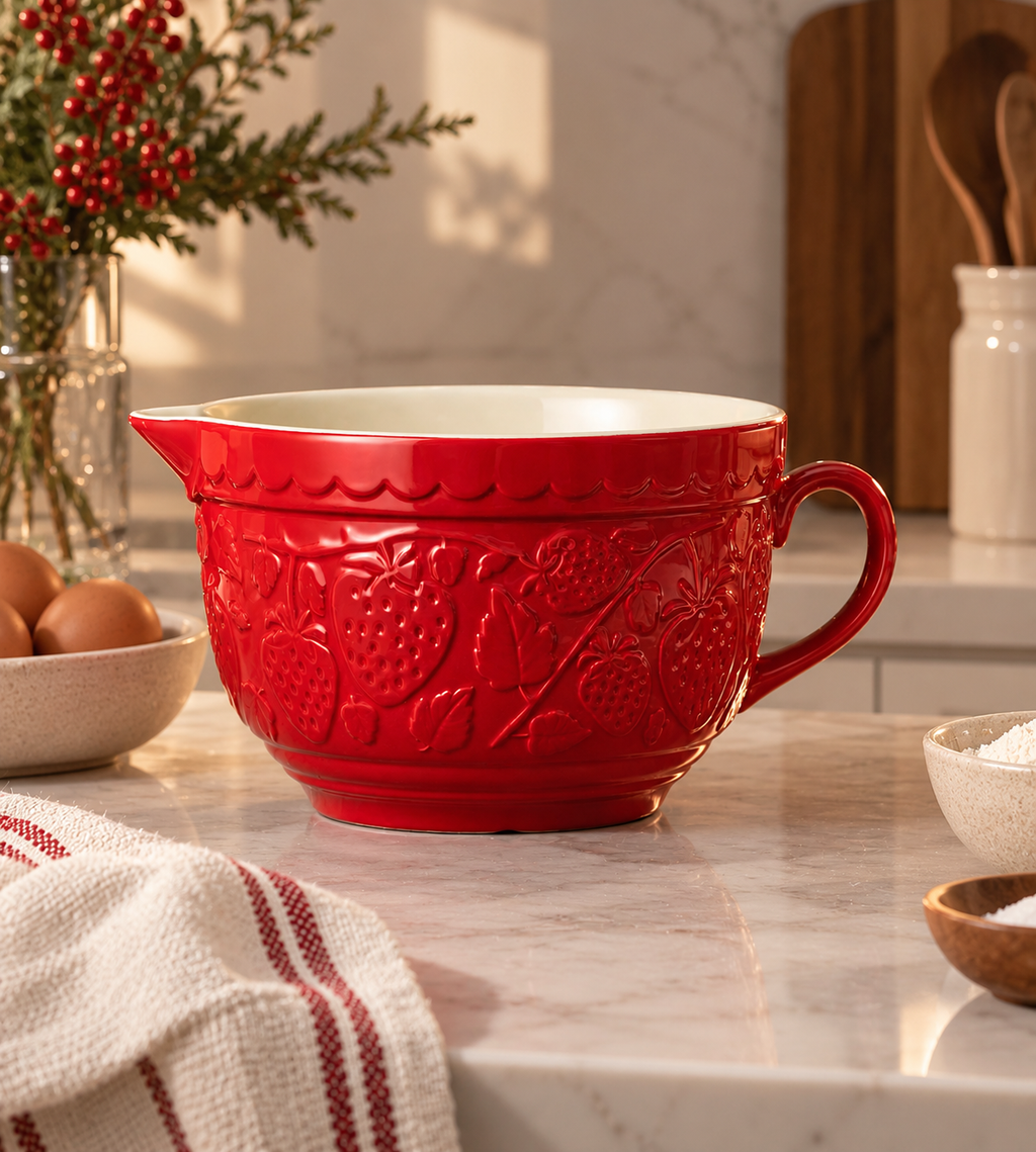 NEW Mason Cash Strawberry Stoneware 2.3L Red Batter Bowl | Fruit Collection
