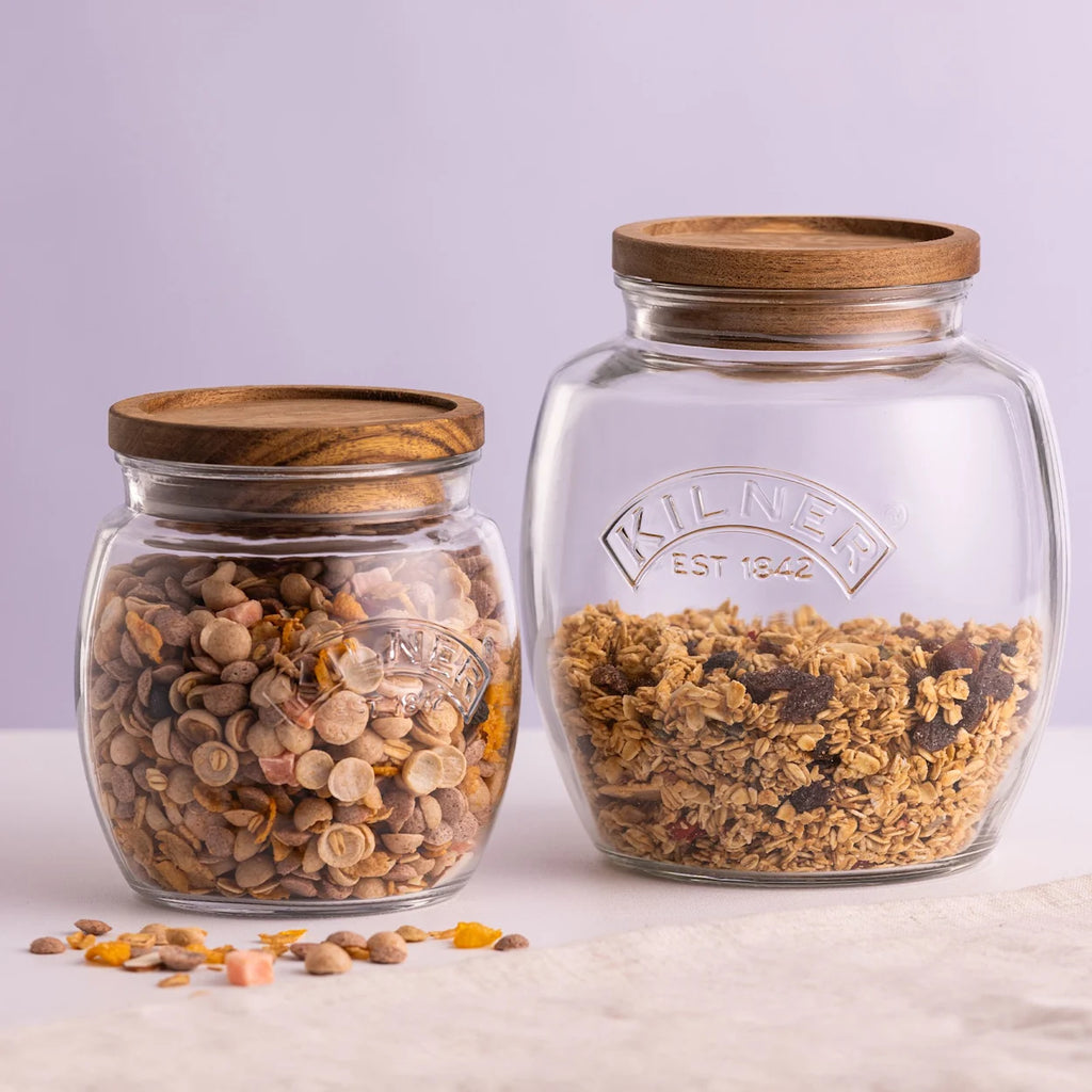 Kilner Acacia Pushtop Glass Jars