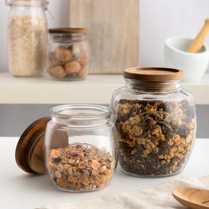 Kilner Acacia Pushtop Glass Jars