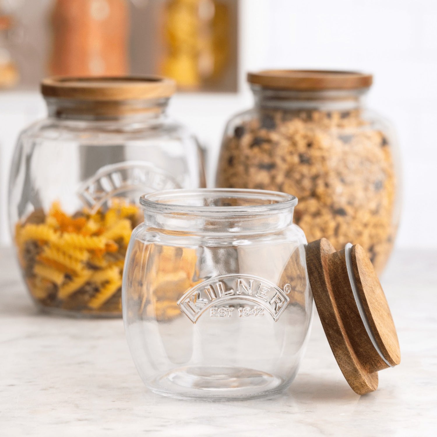 Kilner Acacia Pushtop Glass Jars