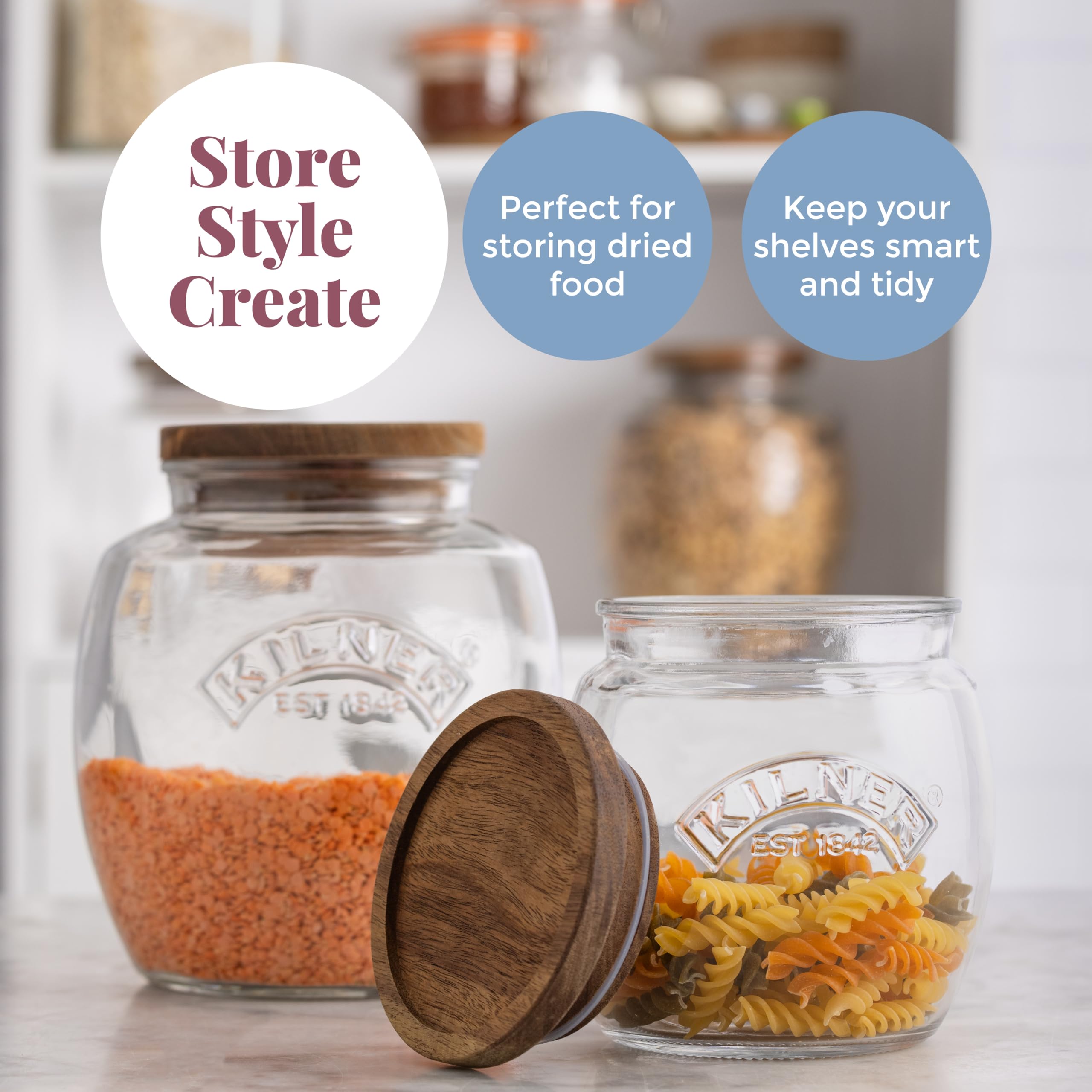 Kilner Acacia Pushtop Glass Jars