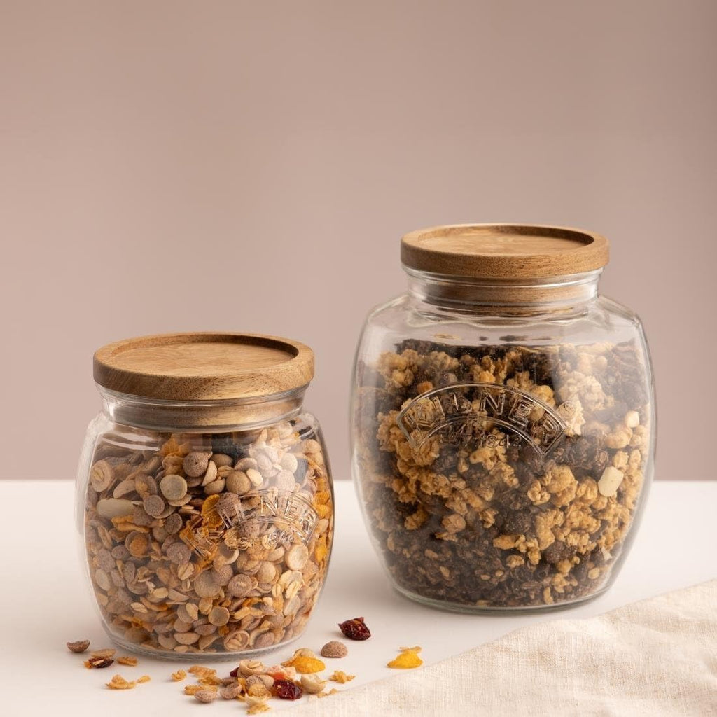 Kilner Acacia Pushtop Glass Jars