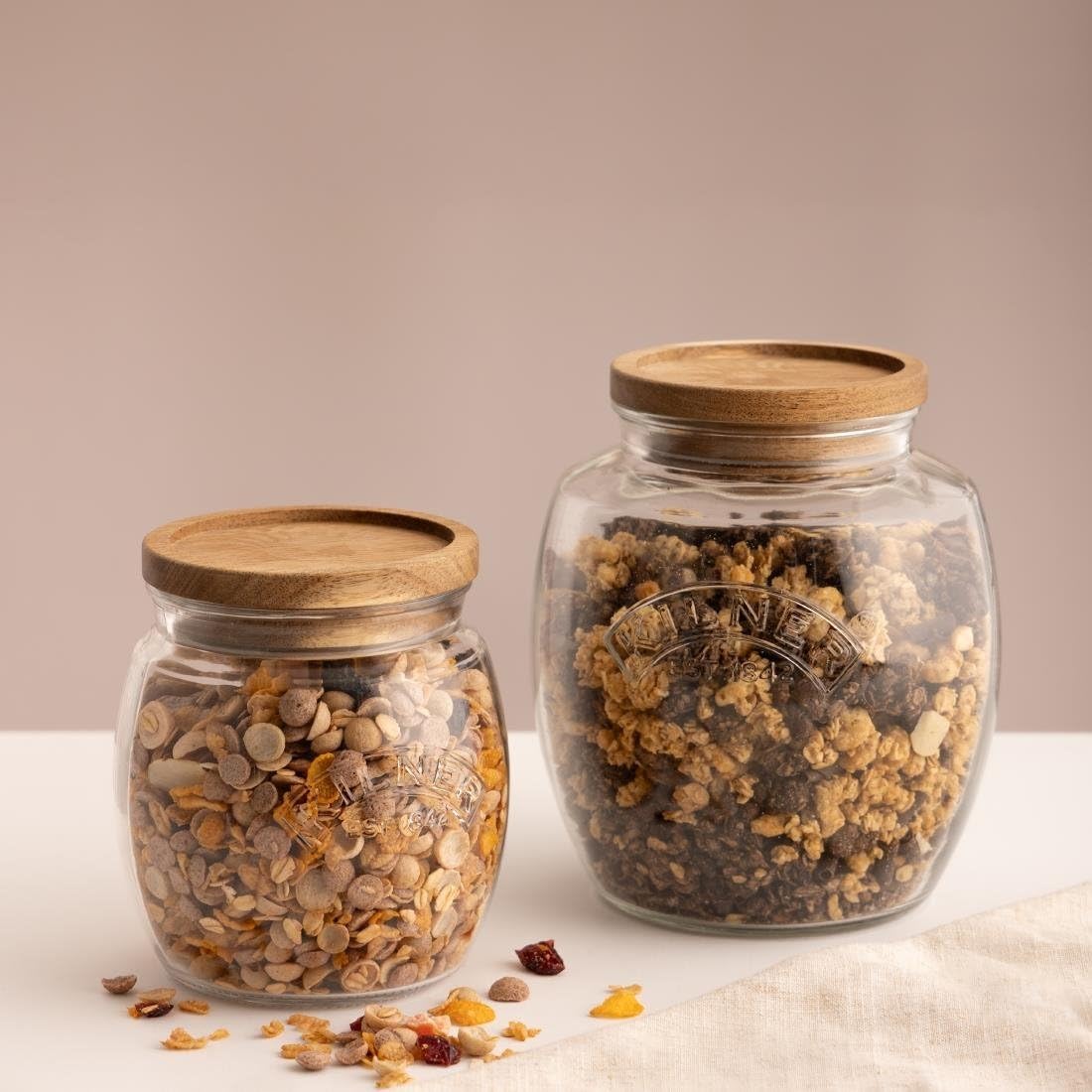 Kilner Acacia Pushtop Glass Jars