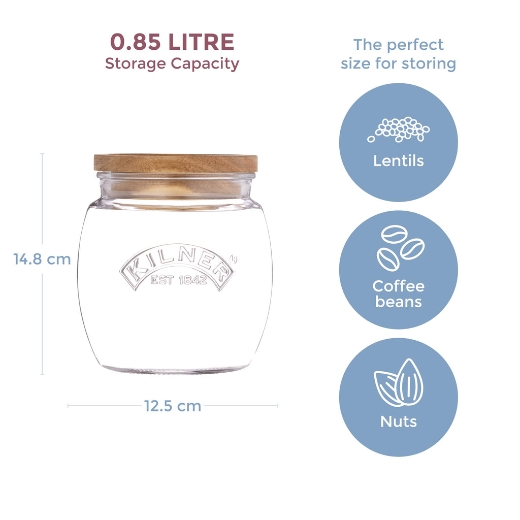 Kilner Acacia Pushtop Glass Jars