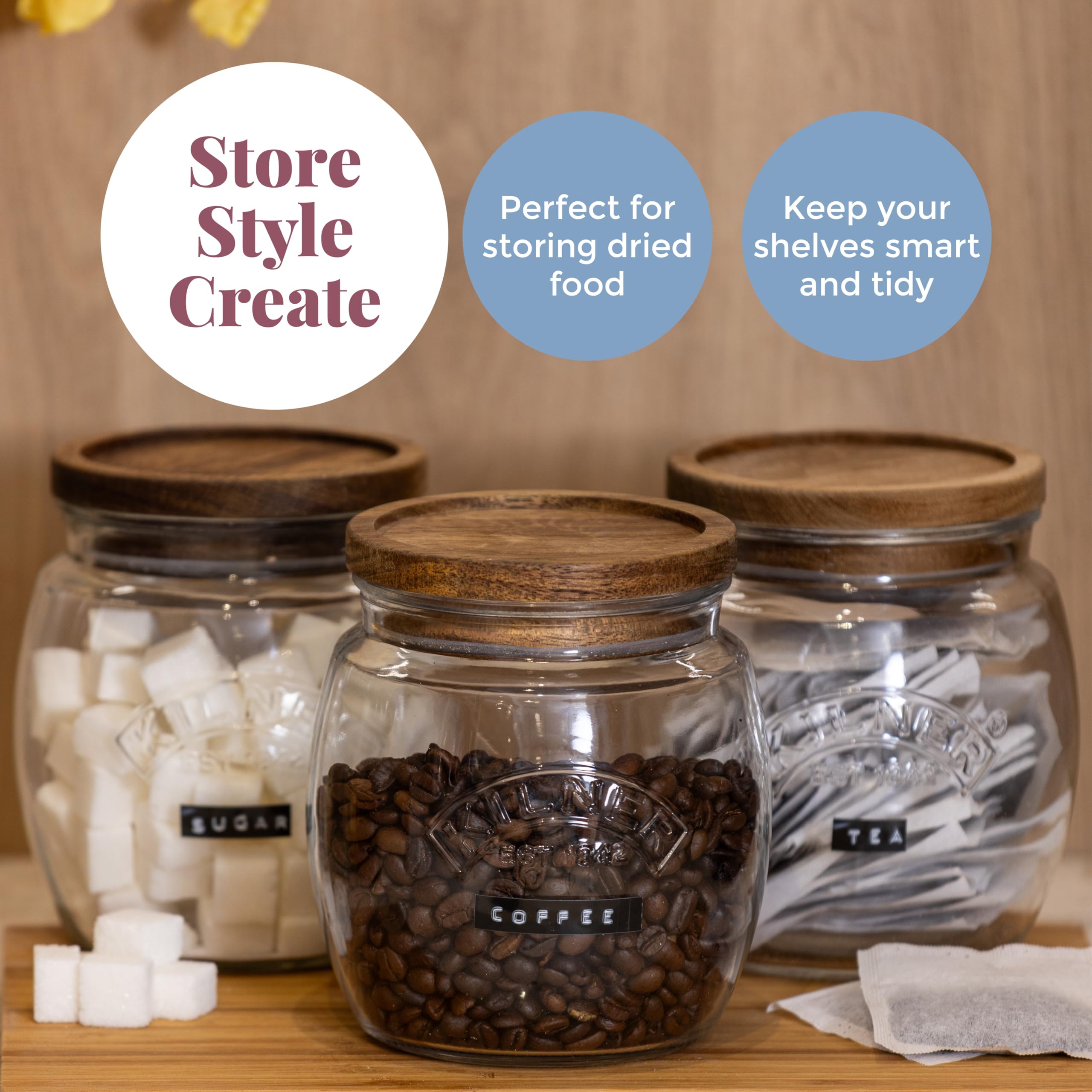 Kilner Acacia Pushtop Glass Jars