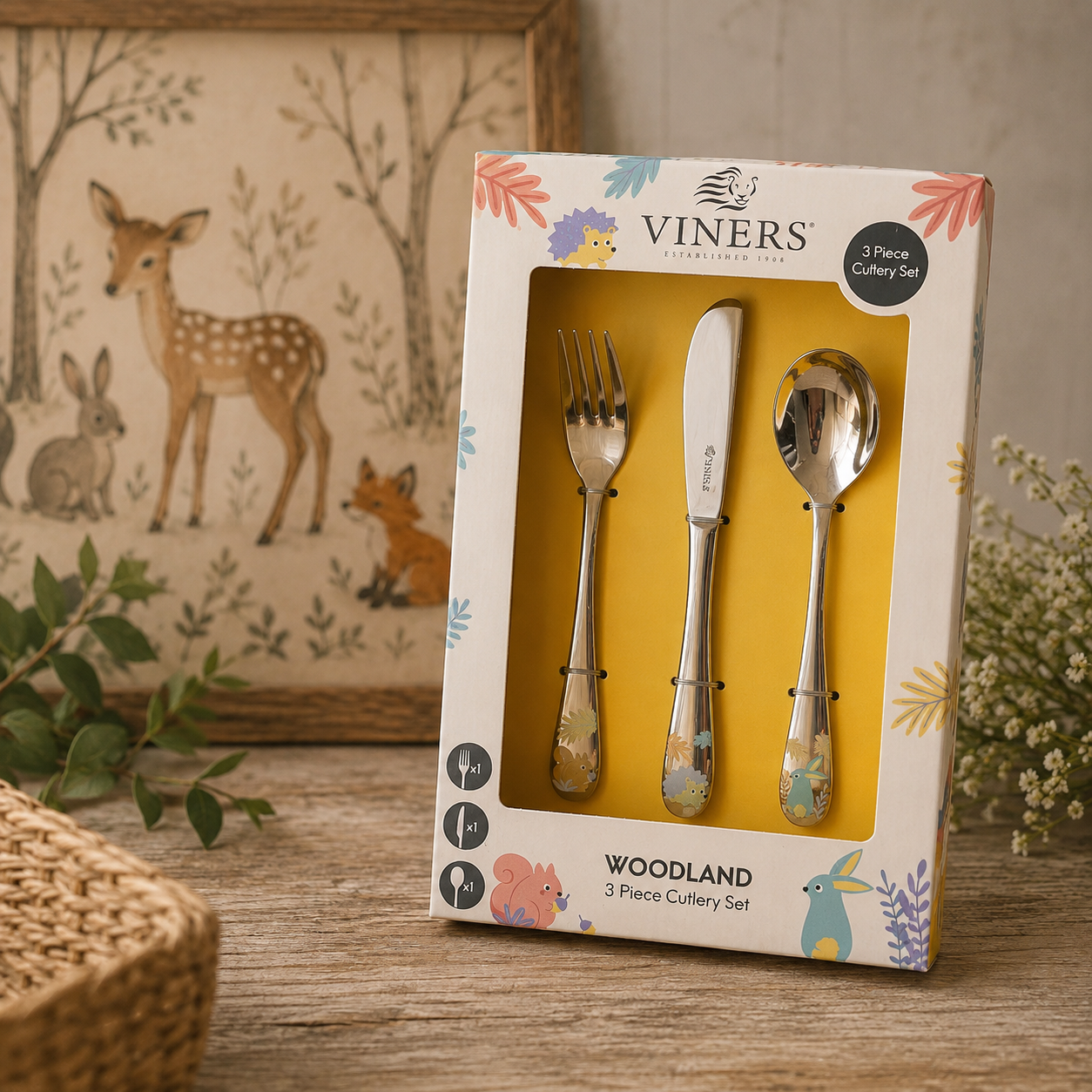 Viners Kids Stainless Steel Woodland 3 Pc Cutlery Set