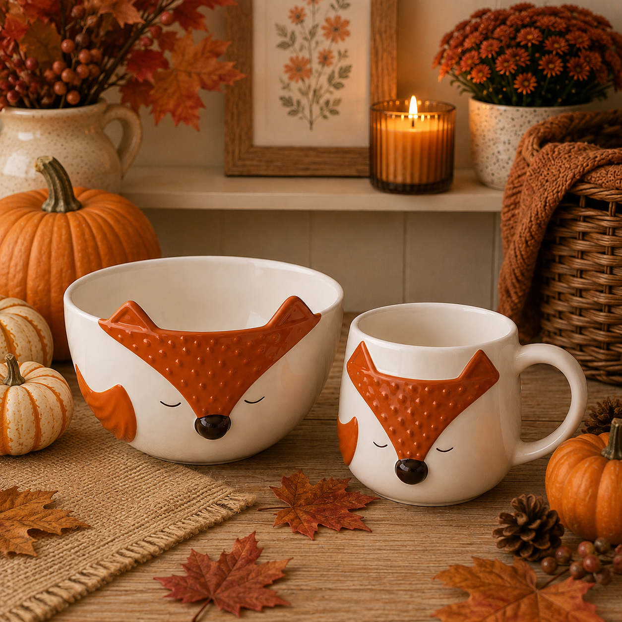P&K Woodland Stoneware Fox Bowl & Mug Bundle
