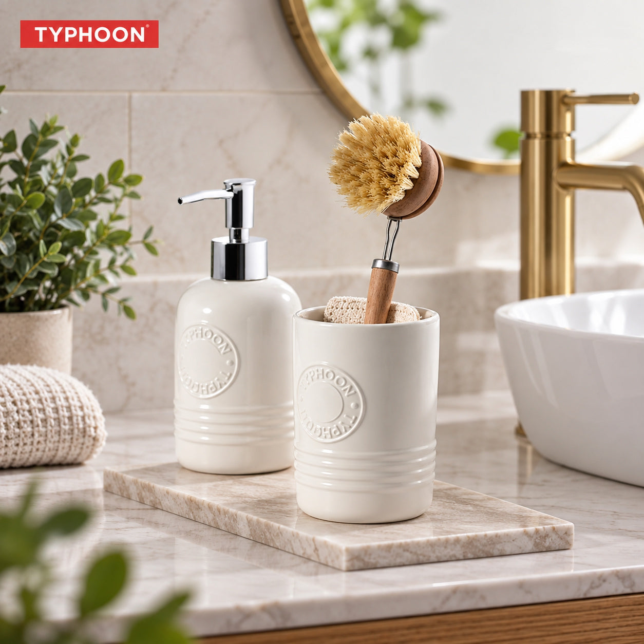 Ceramic Soap Dispenser & Tumbler Set