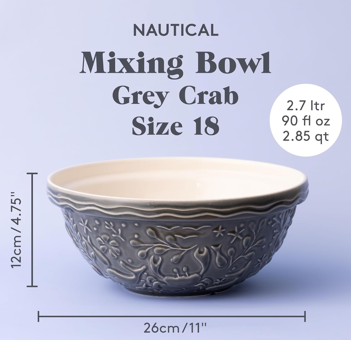 Mason Cash Nautical Grey Crab 26cm Mixing Bowl
