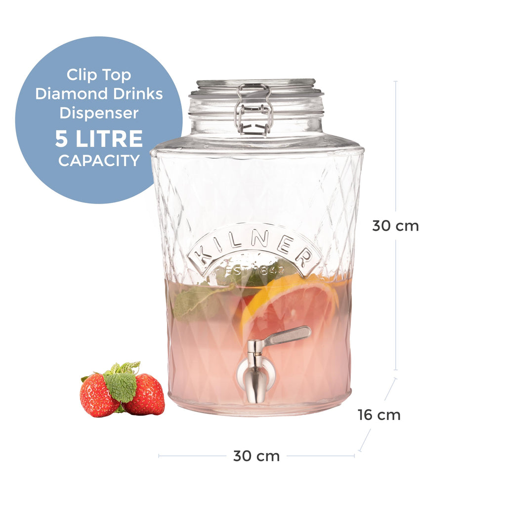 Kilner 5L Glass Diamond Drink Dispenser