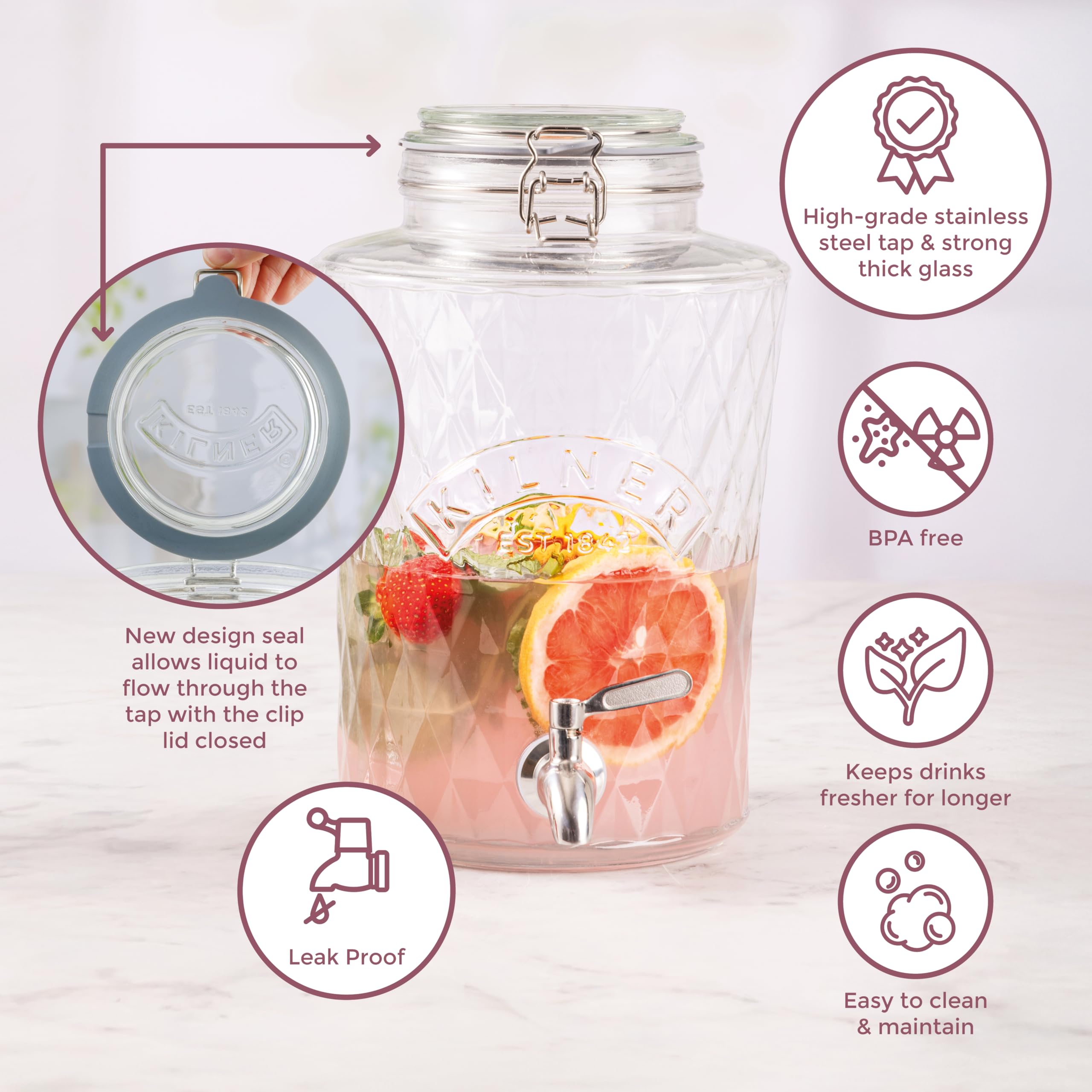 Kilner 5L Glass Diamond Drink Dispenser