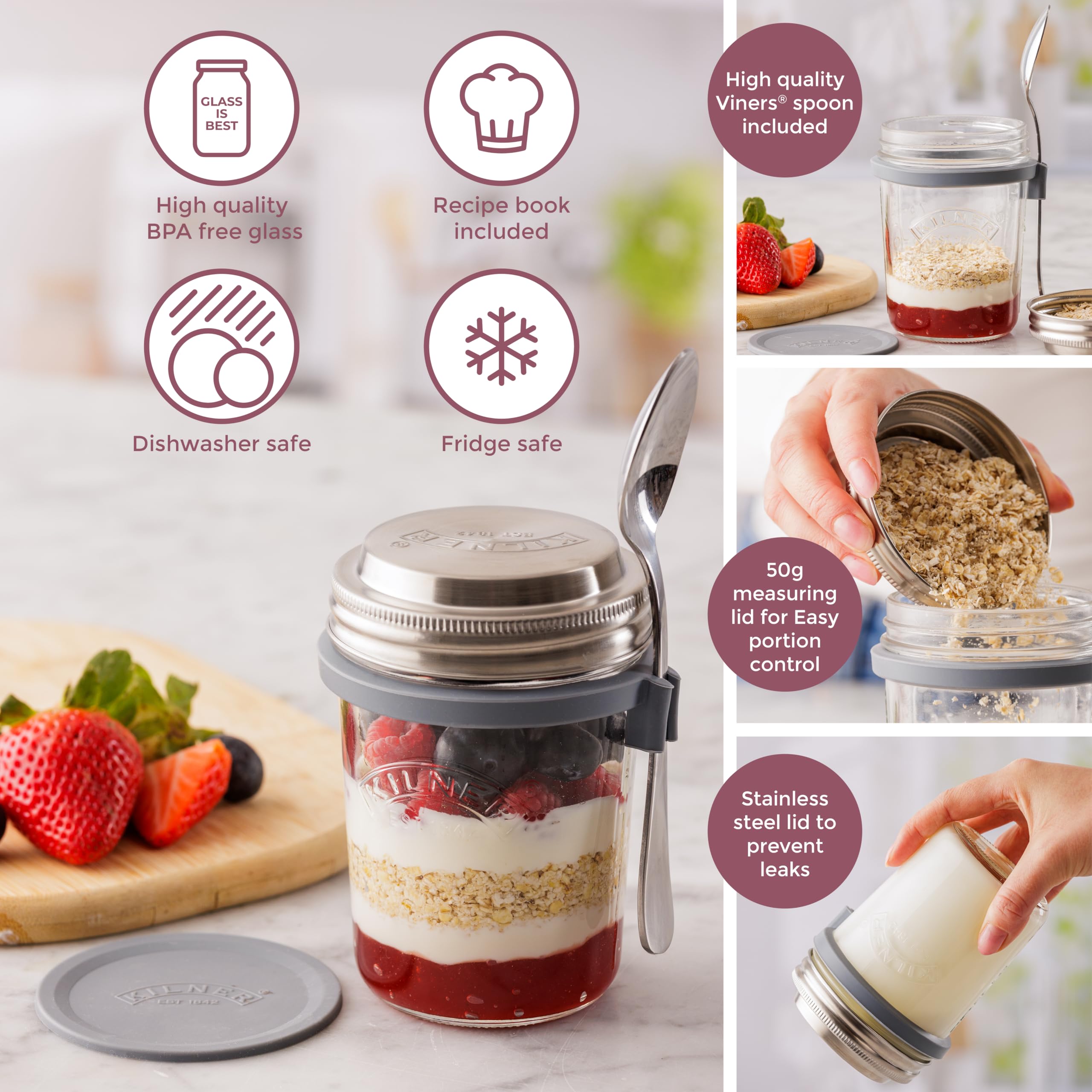 Kilner Glass Breakfast Jar Set with Spoon and Recipe Booklet