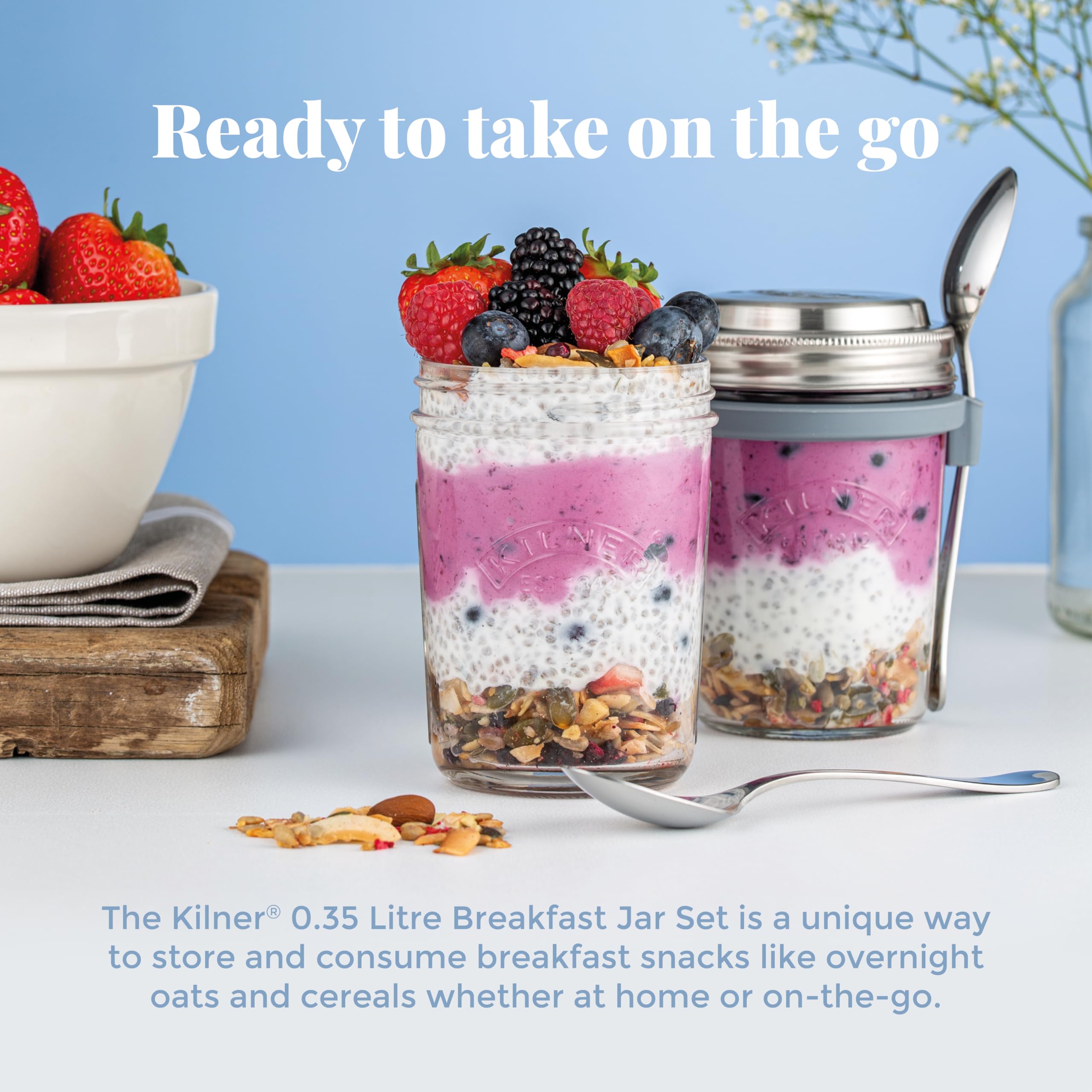 Kilner Glass Breakfast Jar Set with Spoon and Recipe Booklet
