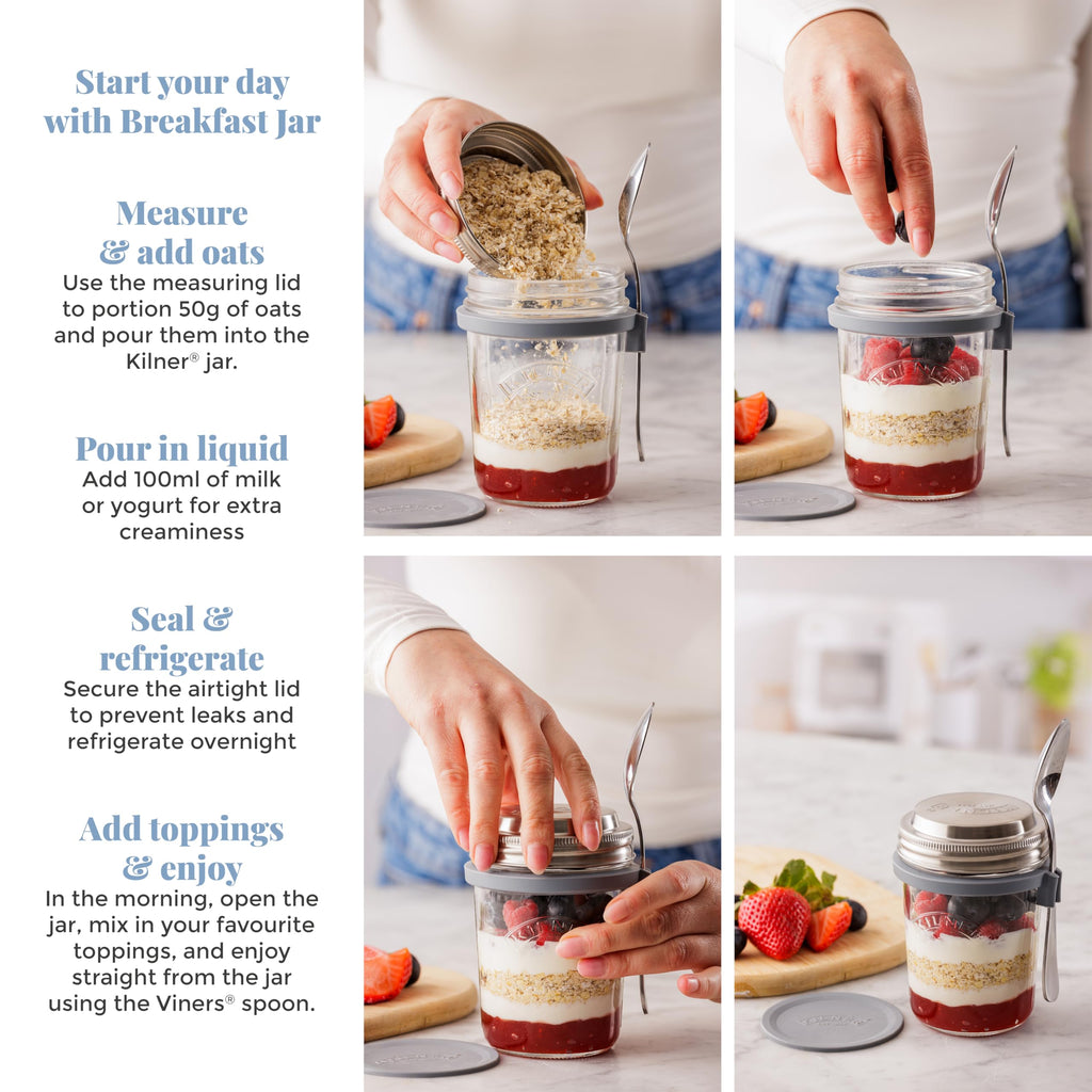Kilner Glass Breakfast Jar Set with Spoon and Recipe Booklet
