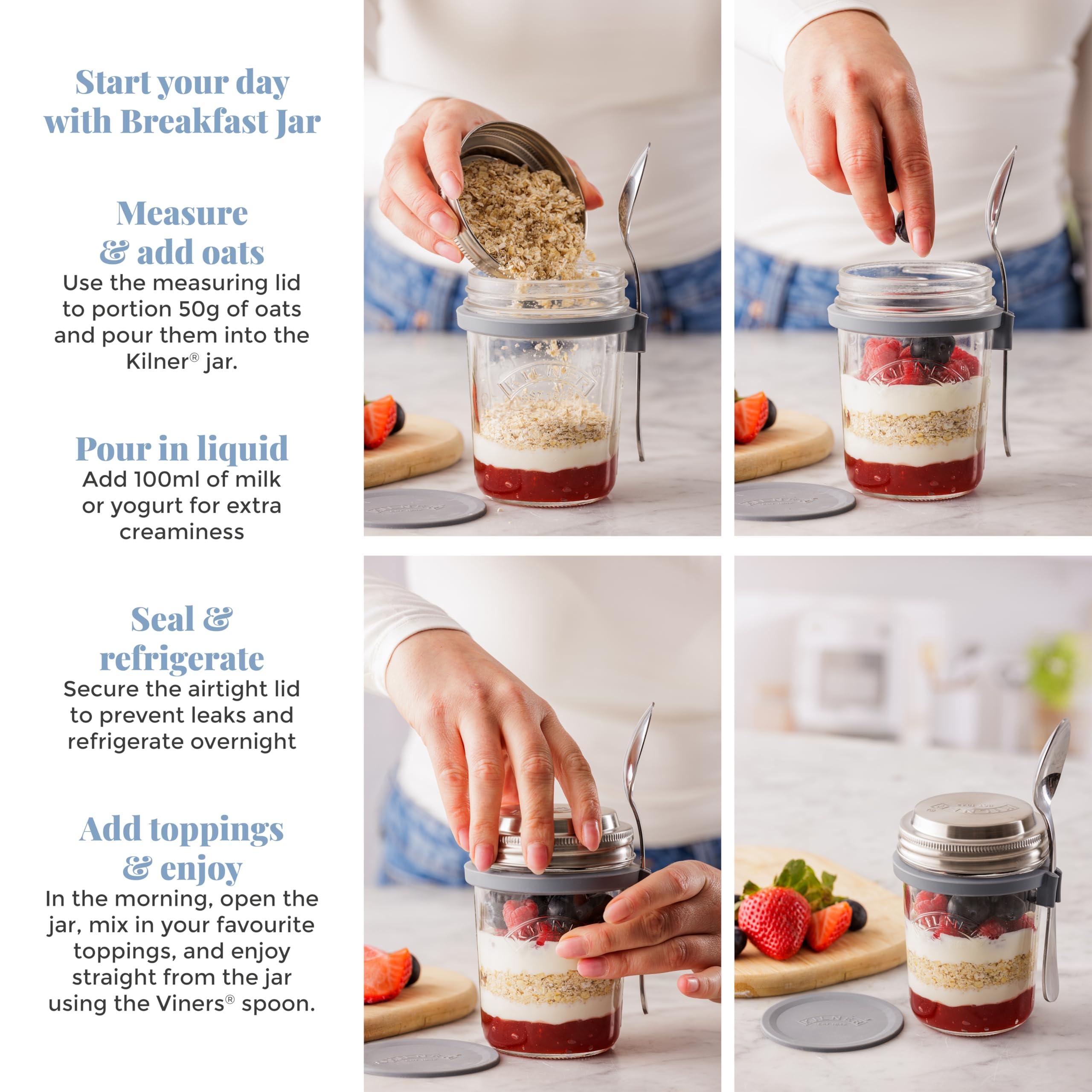 Kilner Glass Breakfast Jar Set with Spoon and Recipe Booklet