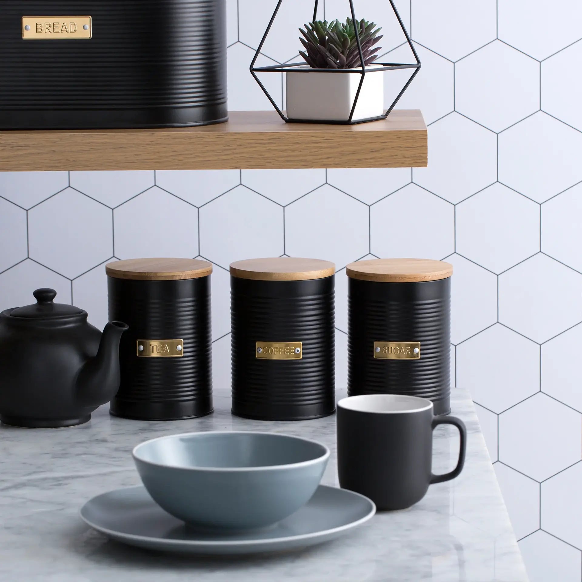 Typhoon Otto Black (3 Pc) Tea, Coffee Sugar, Canisters