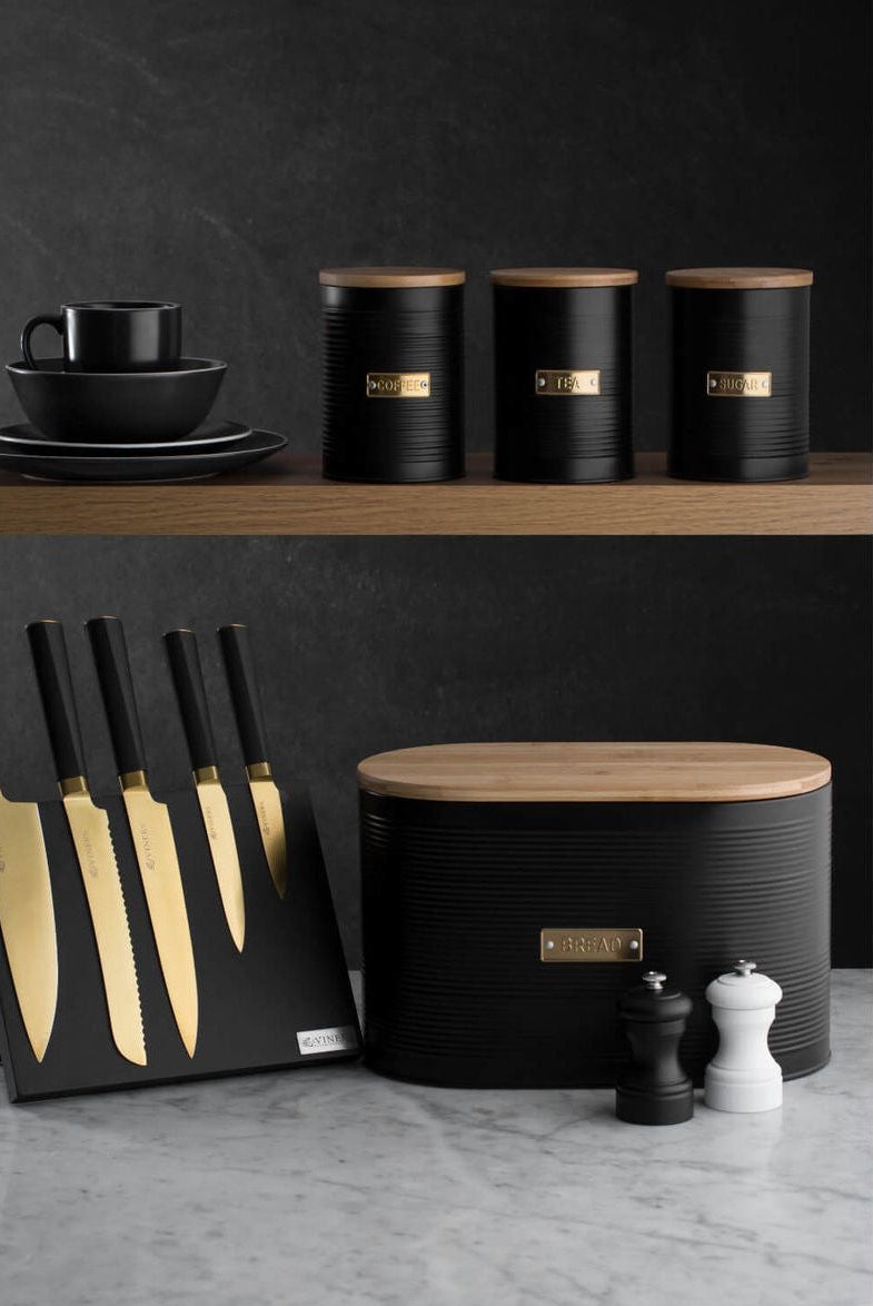Typhoon Otto Black (3 Pc) Tea, Coffee Sugar, Canisters
