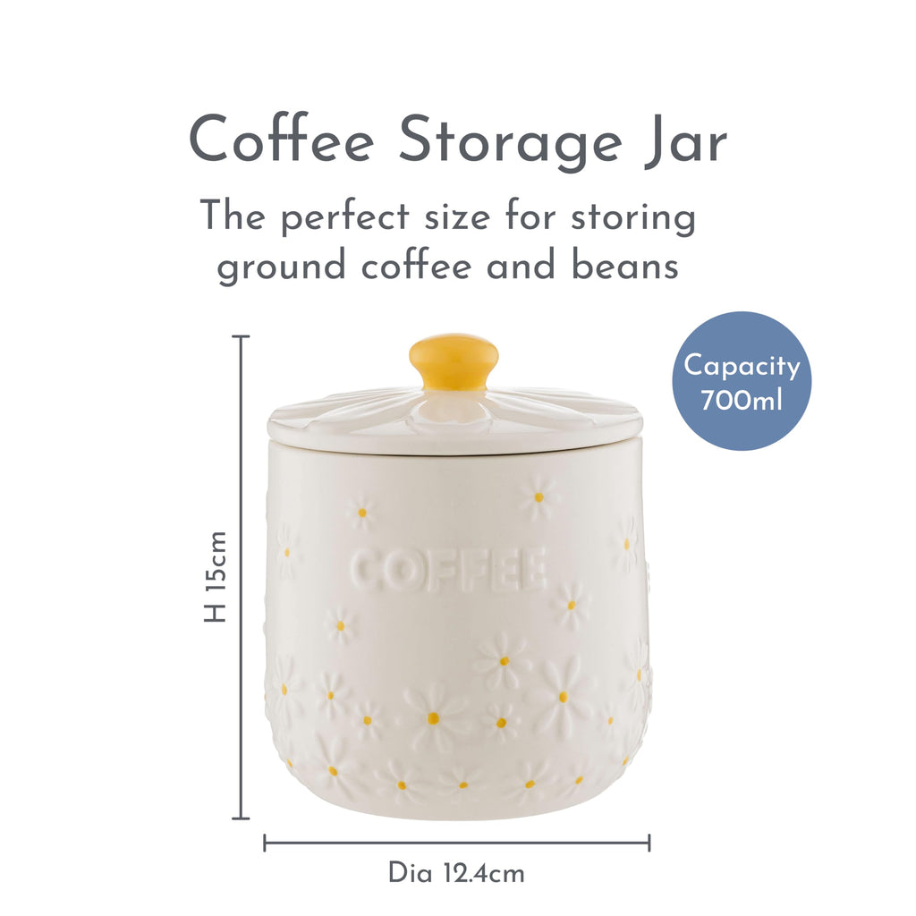 Daisy Tea, Coffee, Sugar Stoneware Canisters