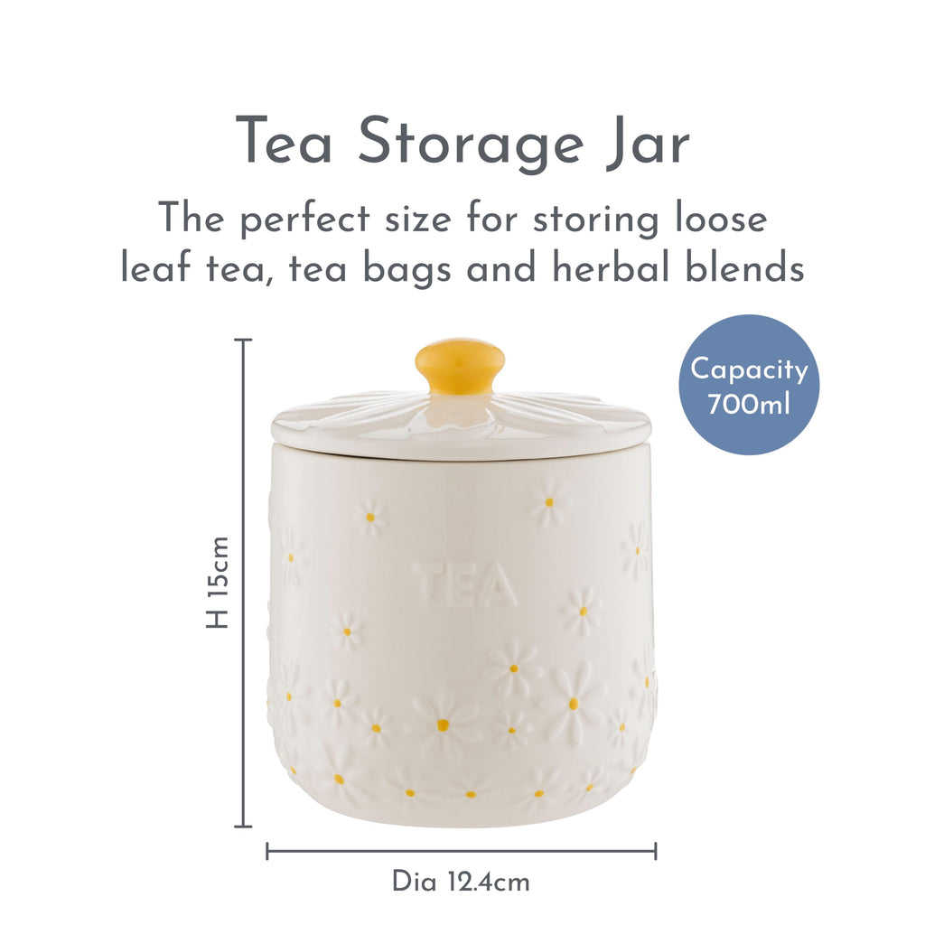 Daisy Tea, Coffee, Sugar Stoneware Canisters
