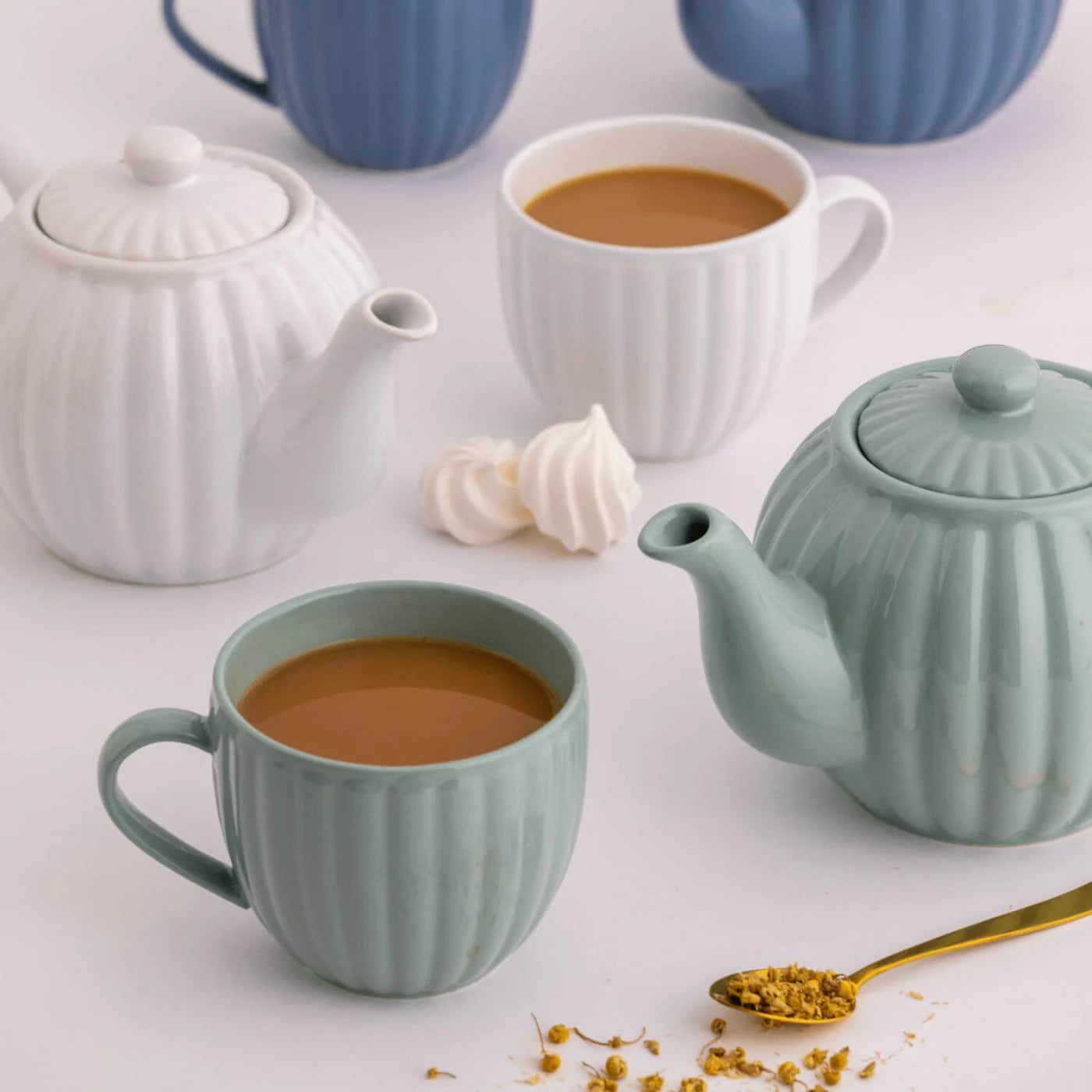 P&K Luxe Stoneware 3pc Sage Tea Set